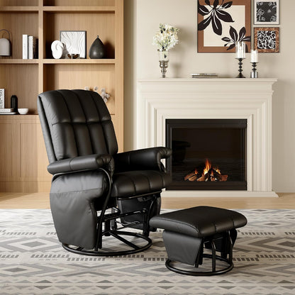 AODAILIHB 360° Swivel Glider Recliner with Ottoman, Nursing Glider Rocking Chair with Foot Rest & 2 Side Pockets for Nursery, Living Room, Bedroom, Office, White