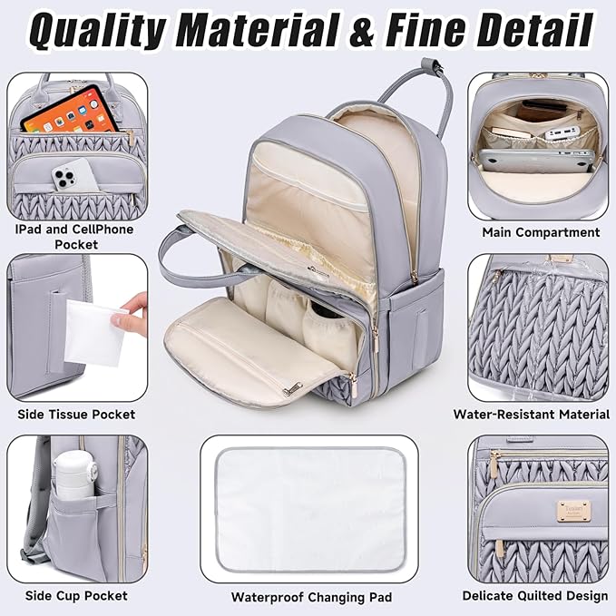 Tealari Diaper Bag Backpack,Stylish Baby Diaper Bag,Waterproof Travel Diaper Backpacks Baby Bags with Changing Pad,Stroller Straps,Insulated Pockets (Gray)