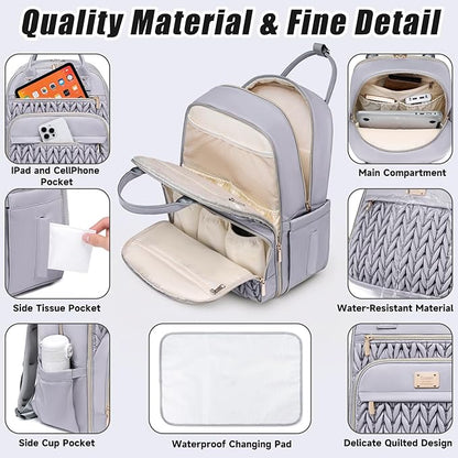 Tealari Diaper Bag Backpack,Stylish Baby Diaper Bag,Waterproof Travel Diaper Backpacks Baby Bags with Changing Pad,Stroller Straps,Insulated Pockets (Gray)