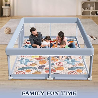 XVISHX 65 x 50 Inch Baby Playpen, Playpen for Babies and Toddlers, Baby Play Pen Playard for Indoor & Outdoor Active Center Game Fence, with Skin-Friendly Fabric and Soft Breathable Mesh, Grey