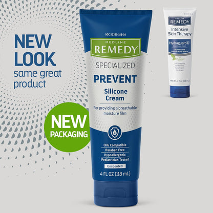 Medline Remedy Specialized Silicone Cream, Unscented (4 fl oz), Gentle Breathable Film for All Ages, Paraben-free and Hypoallergenic Skin Care, Barrier for Dry Cracked Skin
