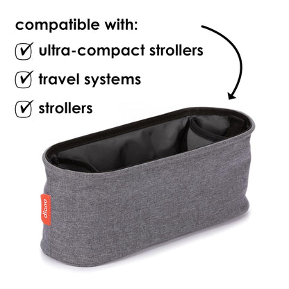 Diono Buggy Buddy Universal Stroller Organizer with Cup Holders, Secure Attachment, Zippered Pockets, Safe & Secure, Gray