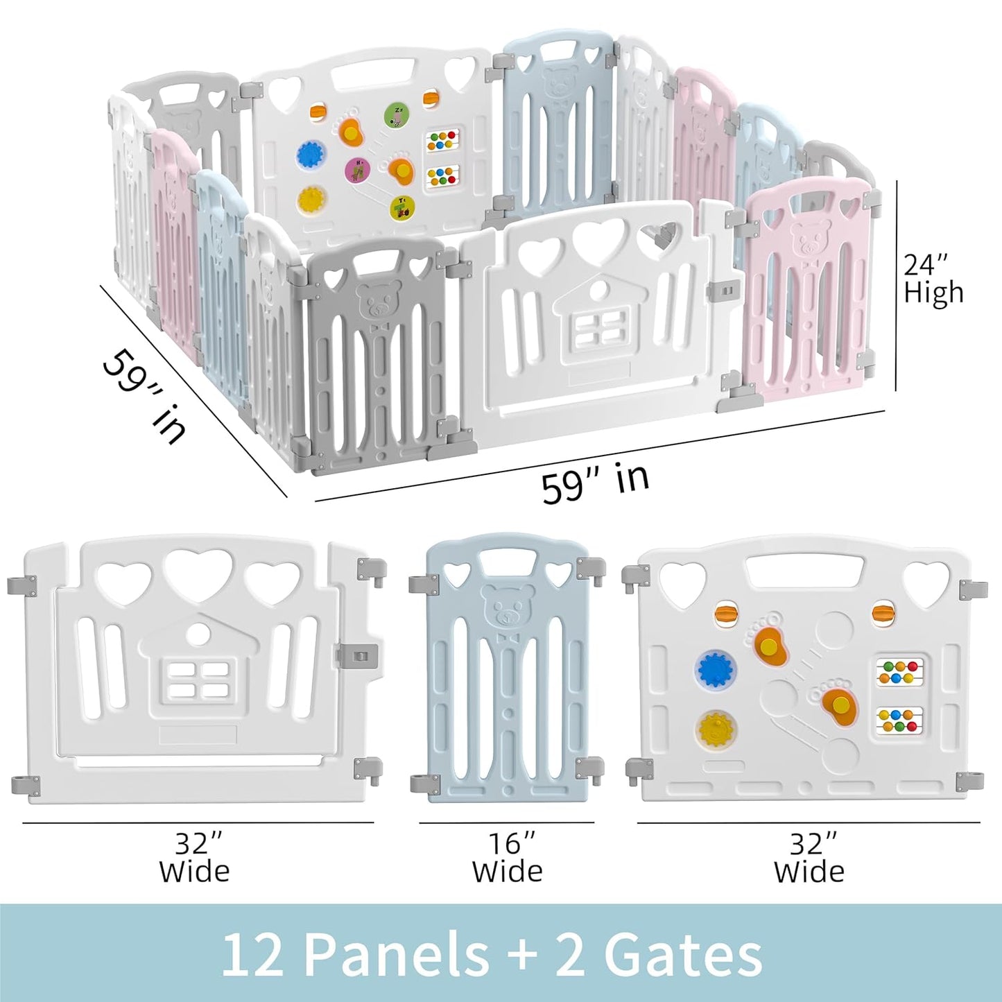 Baby Playpen Kids Activity Centre Safety Play Yard Home Indoor Outdoor New Pen (Multicolour) (White) (Macarons Classic Set 14 Panel)