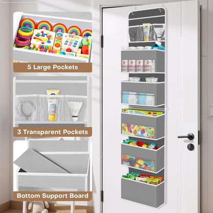 SpaceWhisper Over the Door Organizer, 4 Large Pocket Hanging Storage Organizer with 40lb Capacity, Space Saving for Nursery, Bathroom, Bedroom, Closet - Baby Essentials & Toiletry Organizer (Pink)