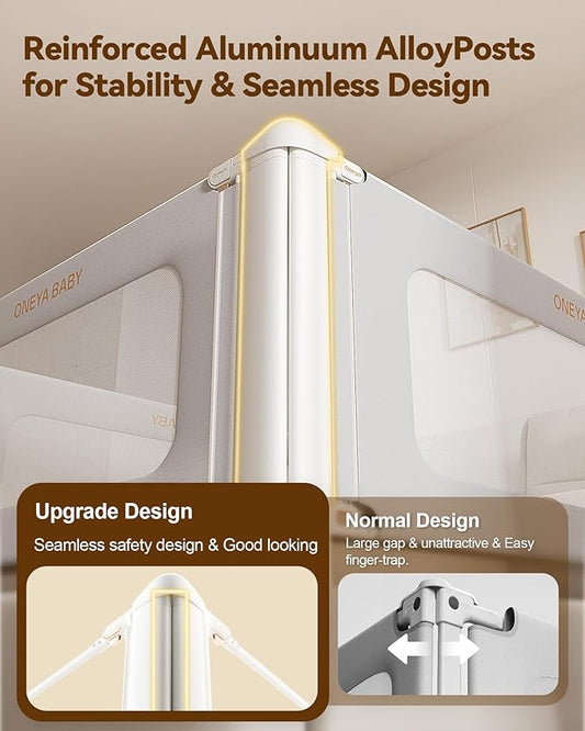 Bed Rail for Toddlers, Thickened & Reinforced Bedrails for Queen with Double Child Lock, Upgraded Toddler Bed Rails with Height Adjustable, Kids Baby Bed Rail Guard, Grey, 1Side 60" Lx28 H