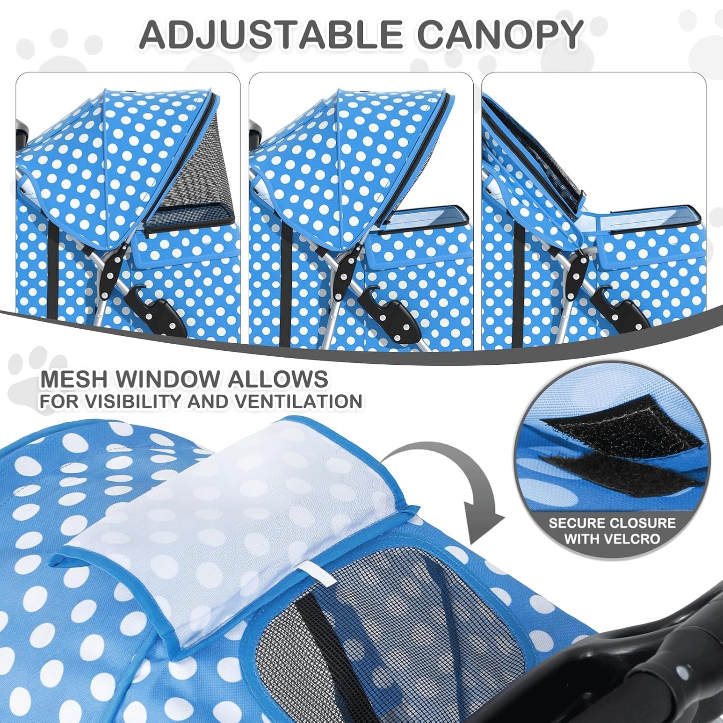 MoNiBloom Foldable Pet Stroller with Weather Cover, 3 Wheels Pet Strolling Cart for Small/Medium Dogs and Cats with Storage Basket and Cup Holder, Breathable and Visible Mesh for All-Season, Black