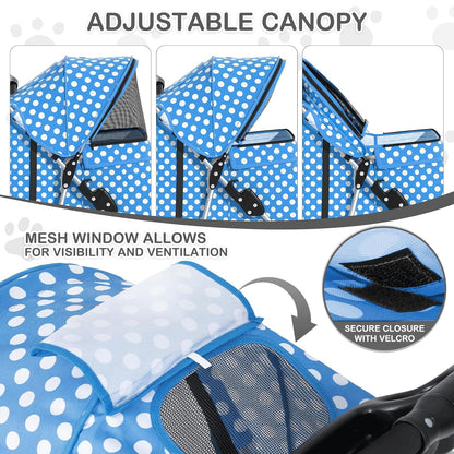 MoNiBloom Foldable Pet Stroller with Weather Cover, 3 Wheels Pet Strolling Cart for Small/Medium Dogs and Cats with Storage Basket and Cup Holder, Breathable and Visible Mesh for All-Season, Black