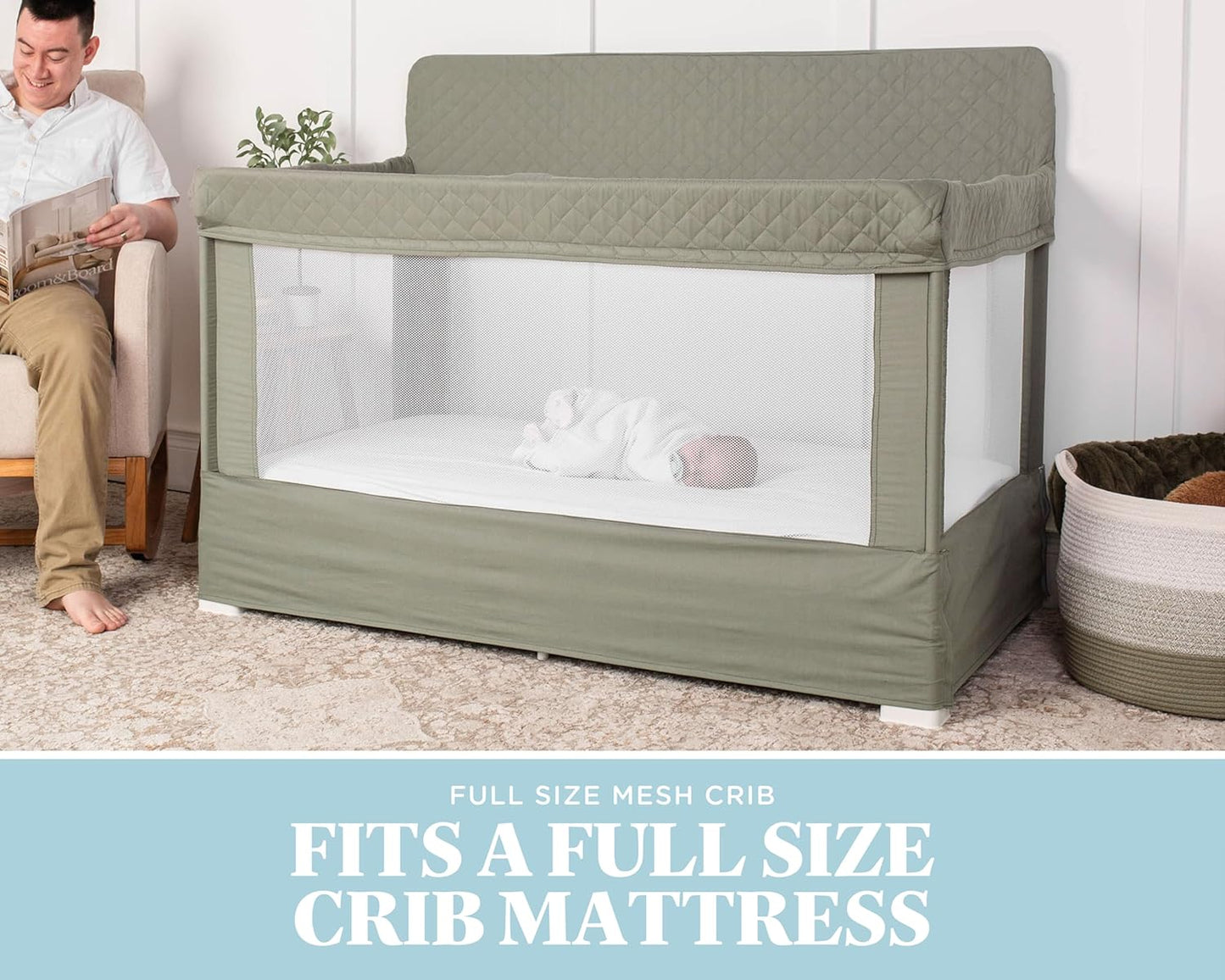 Baby Delight Lunaire Full Size Crib | Breathable Mesh Baby Crib | Tool-Free Assembly Baby Bed | Charcoal Tweed