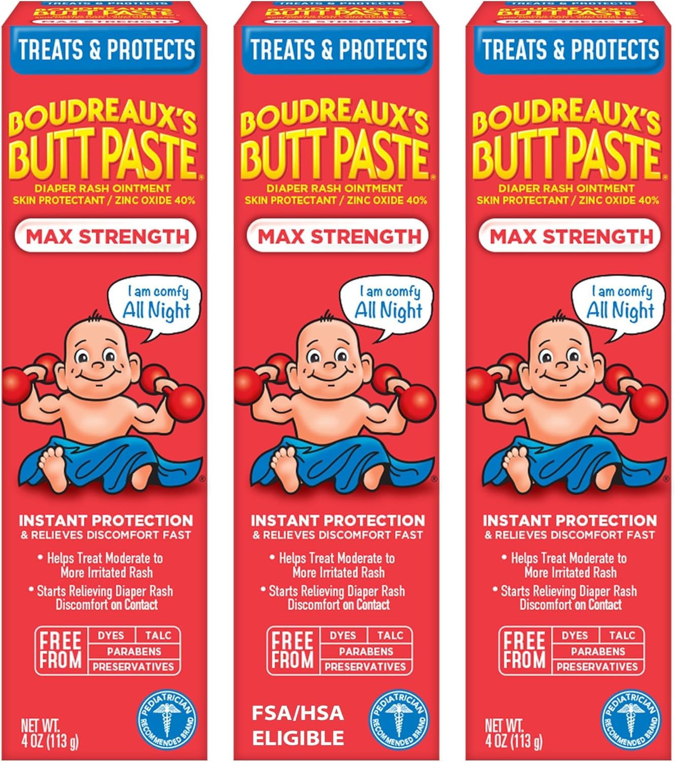 Boudreaux’s Butt Paste Max Strength Diaper Rash Cream for Baby, Ointment With Zinc Oxide, 4 oz Tube