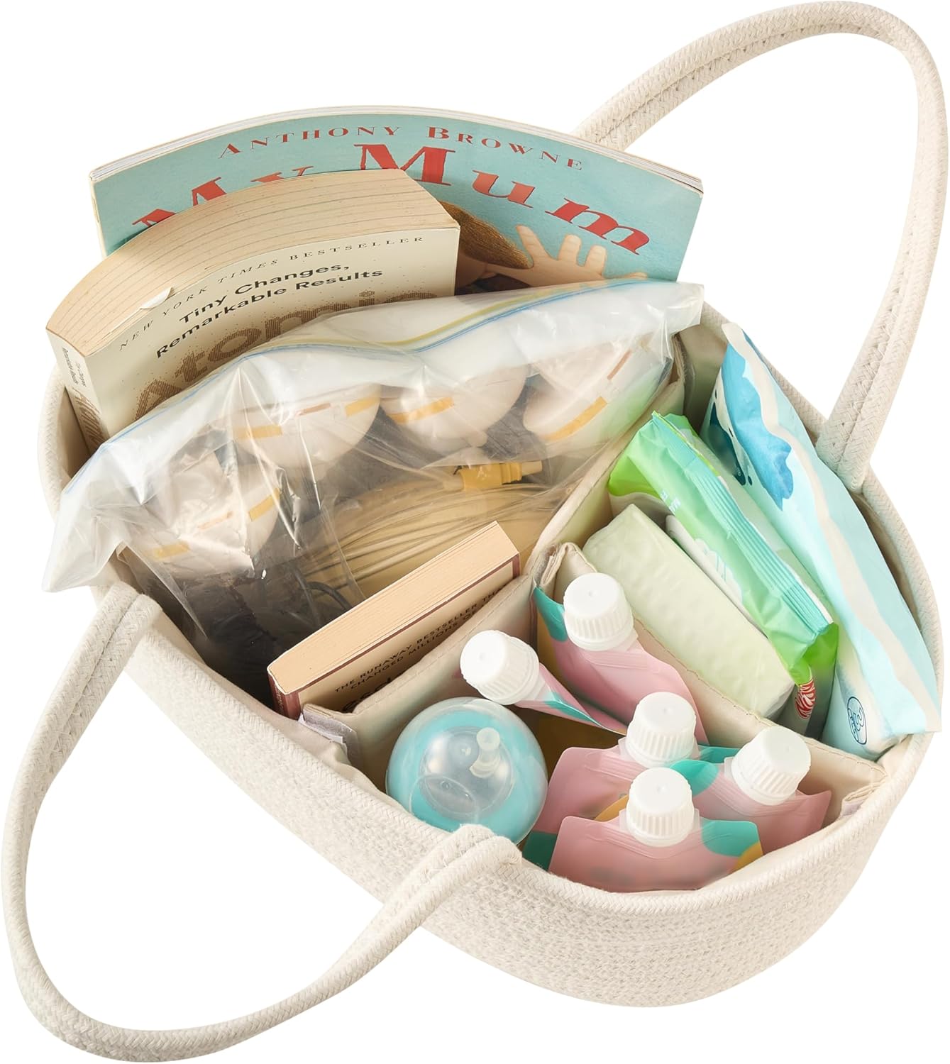 Diaper Caddy Organizer, Empty Gift Basket for Newborn Essentials, Baby Storage Basket, Stylish Gift Bag for Baby Shower, Boys and Girls – Small, White and Beige Brown