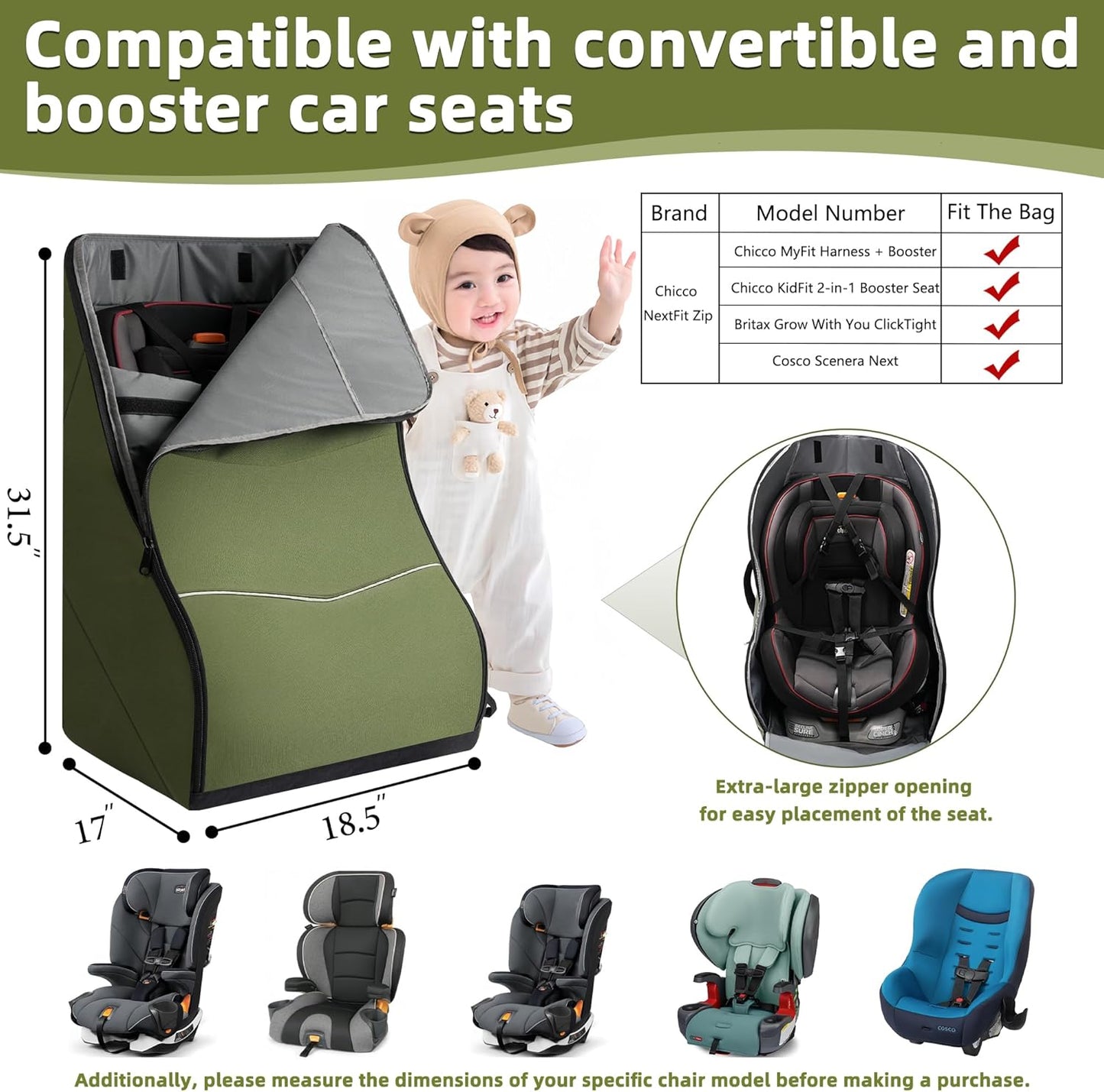 Car Seat Travel Bag for Airplane – Waterproof Heavy Duty Carseat Backpack for Gate Check or Airport Travel – Fits Infant, Convertible & Booster Seats, Black