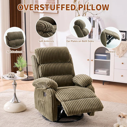 Adult 360° Rocking Recliner Chair，Nursery Rocker Reclining Chair with Side Pocket, a Comfy upholstered Single Sofa Armchair. Suitable for Living Room, Bedroom Nursing use, Velvet Fabric in Beige