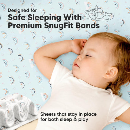 2-Pack Waterproof Pack and Play Sheets, Mini Crib Sheets Fitted for Boy, Girl - 38 x 26 Viscose from Bamboo Pack N Play Mattress Sheets for Graco, Toddler Playard Baby Crib Sheets Neutral (Blue Flax) - Colors A