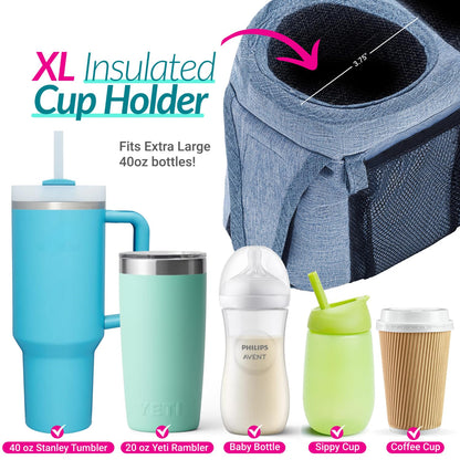 Swanoo Stroller Caddy Organizer With Cup Holder, Non Slip Straps Bag for Phone, Pet Stroller Accessories, Universal Fits Uppababby Vista v2 Wonderfold Wagon, Doona and More