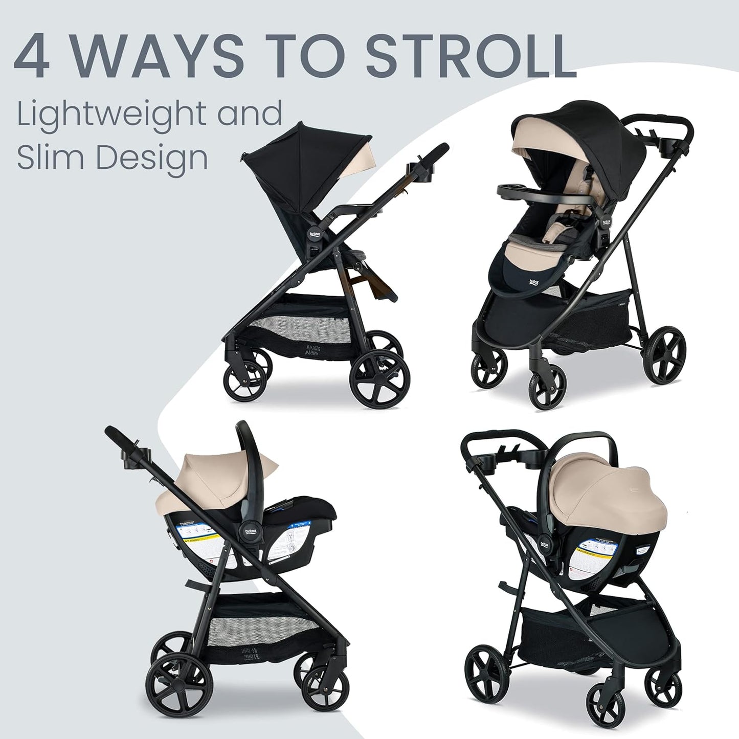 Britax Brook+ Modular Baby Stroller, Ultra-Lightweight Infant and Toddler Stroller with SafeWash Insert and 4 Ways to Stroll, Graphite Onyx