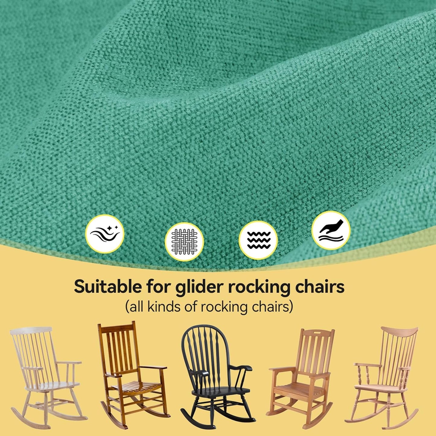 Millsilo Rocking Chair Cushions 3-Piece Set with Neck Pillow, Indoor Rocker Comfortable Tufted Non-Slip Pads with Ties, High-Density Foam Cushion for Adirondack Glider Chair, Orange, 52 x 19 x 4 Inch