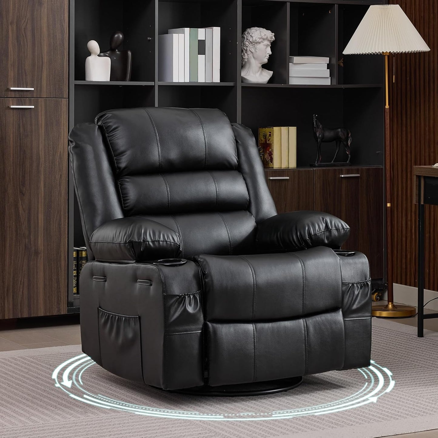 Rocking Recliner Chair for Adults Wide 360° Swivel Rocker Recliner with Cup Holder Nursery Glider with Upholstered Deep Seat Linen Lazy boy Chair for Living Room Browm
