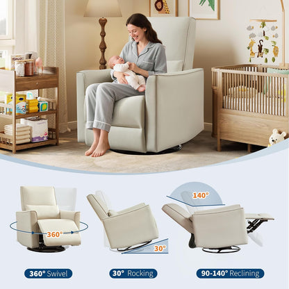 IDEALHOUSE Swivel Rocking Nursery Recliner Chair Rocker Recliner Glider Deep Seat PU Leather Sofa Chair with high Backrest for Nursery, Living Room, Bedroom & Home Movie Theater (Chocolate)