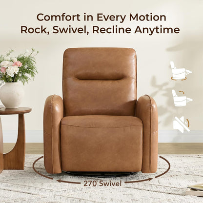 CHITA Power Recliner Chair, Faux Leather Swivel Glider for Adults, Electric Nursery Rocking Chair with USB & Type-C Charging for Living Room, Bedroom, Chocolate Brown