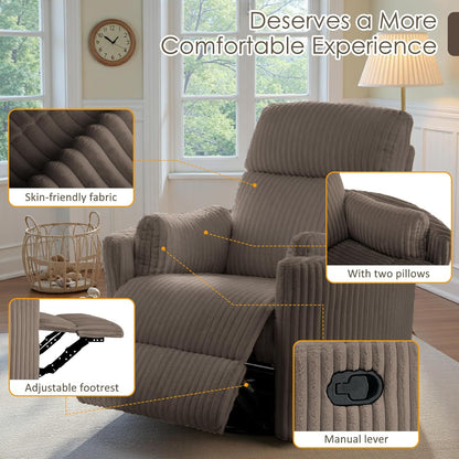 Nursery Rocking Chairs Comfy High Back 360 Swivel Rocker Recliner with 2 Pillows Glider Recliner Nursery Chair for Adults Small Spaces Nursing Bedroom Living Room Beige
