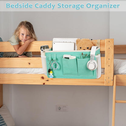 Loghot Bedside Caddy/Bedside Storage Bag Hanging Organizer for Bunk and Hospital Beds,Dorm Rooms Bed Rails,Can be Placed Glasses,Books,Mobile Phones,Keys (White)