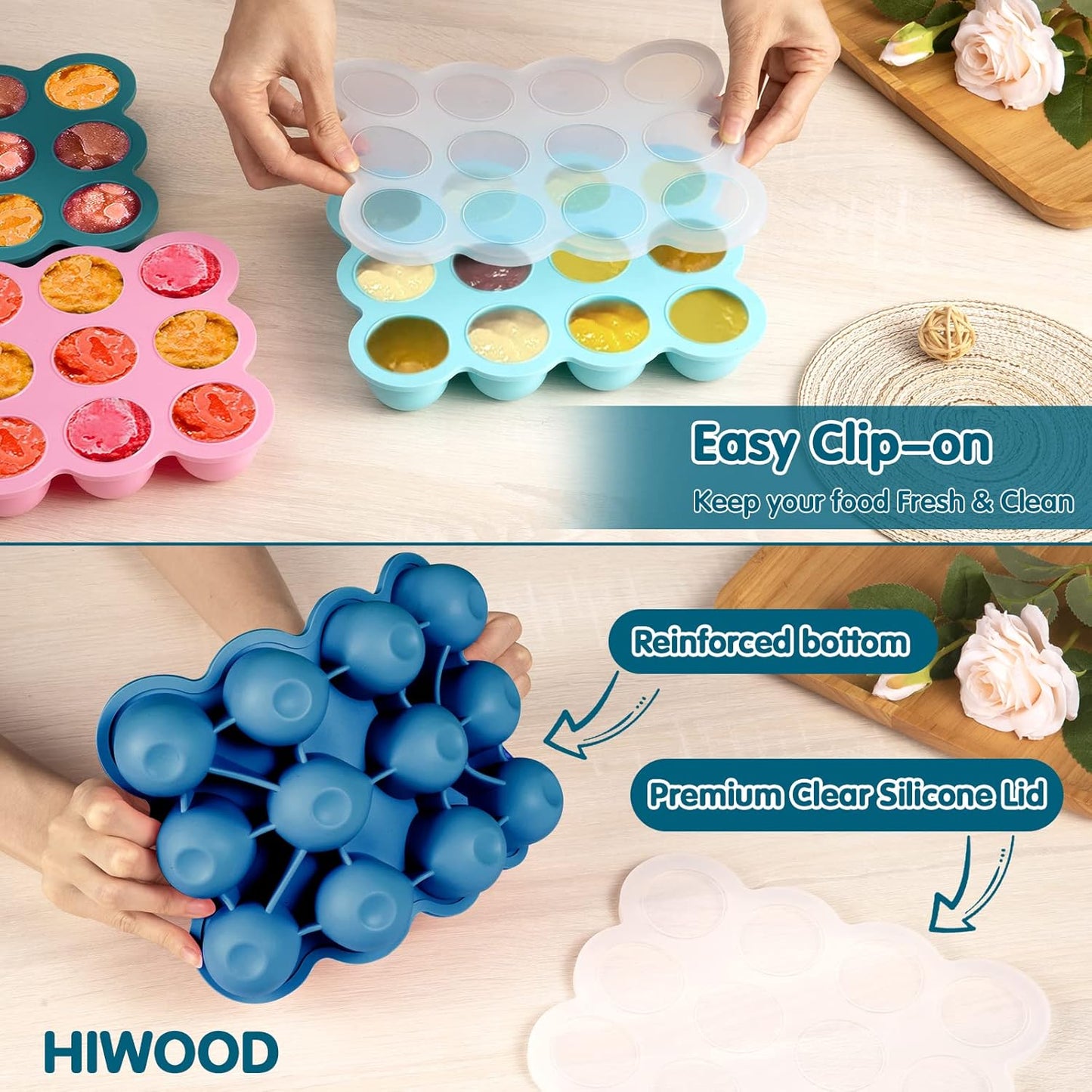12x1.5oz Baby Food Storage Containers, Baby Food Freezer Tray with Clip Lid Gossamer Pink, Food Grade Silicone Freezer Trays for Purees & Vegetables