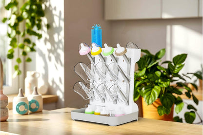 Baby Bottle Drying Rack: Large Vertical Bottle Dryer Rack Holder - Space Saving Standing Drying Rack for Baby Bottles and Pump Part Cleaning（Beige）