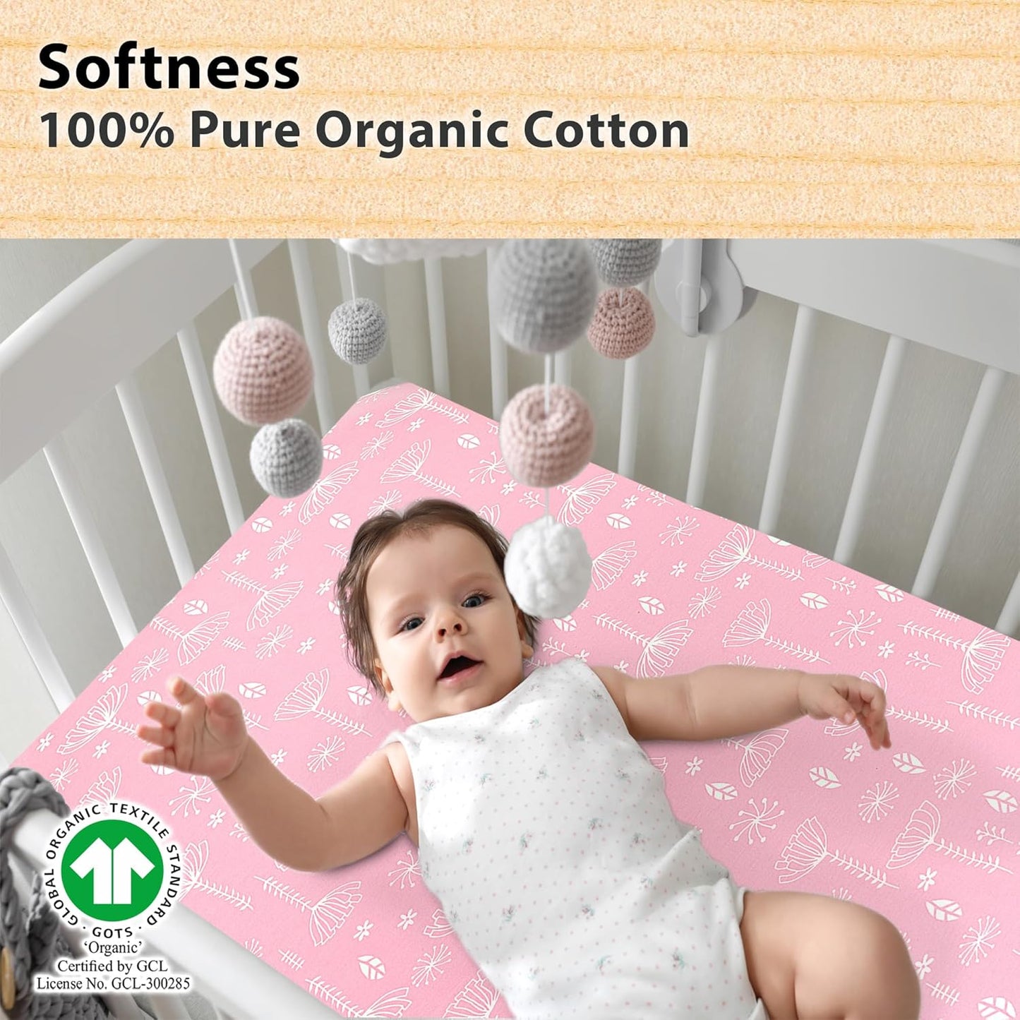 3-Pack Bedside Sleeper Bassinet Sheets | GOTS Certified Organic 100% Muslin Cotton | Ultra Soft & Breathable | 33×20×4” Fitted Sheets | Universal Fit 29–33” x 17–21” Pads