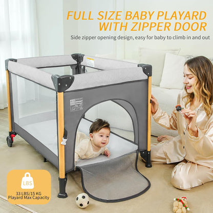 Baby Bassinet Bedside Crib with One-Hand Setup 5-in-1 Foldable Pack n Play for Travel, Portable Baby Bassinet with Diaper Changer & Adjustable Mattress for Newborn to Toddler (Grey)