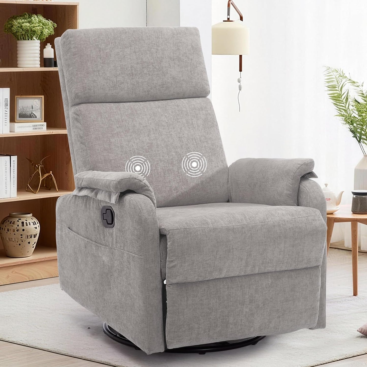 Korser Recliner Chair, Swivel Rocking Recliner Chair for Adults, Glider Rocking Chair, Small Nursery Chair Recliner for Living Room, Reclining Chair with Modern-Designed Armrests, Chenille, Beige