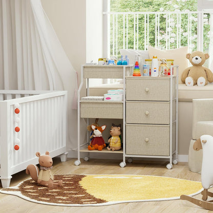 Modanais Baby Diaper Caddy Organizer Cart - 3 Tier Rolling Cart with Dividers and Drawers, Easy To Assemble, Mobile Utility Cart with Wheels for Nursery, Bedroom, Changing Table & Crib