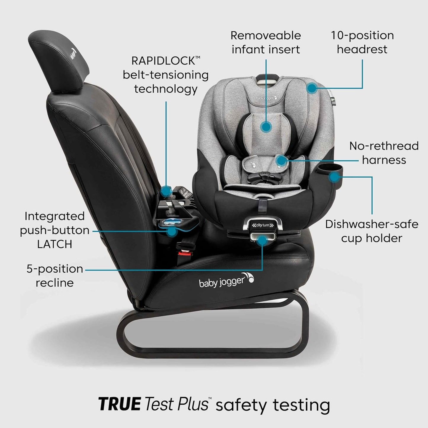 Baby Jogger® City Turn Rotating Car Seat with 180-Degree Turn, Lightweight Convertible Car Seat, Rear Facing to Forward Facing, COOLMAX Fabric, Amazon Exclusive Pike Fashion