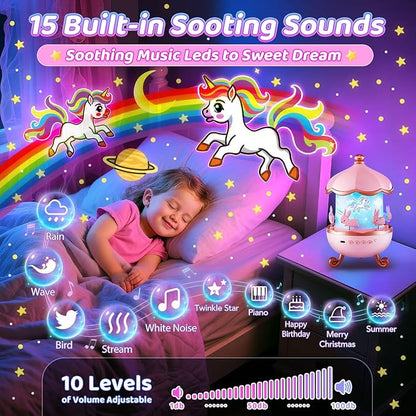Night Light for Kids, 315 Light Modes+15 Films Unicorn Toy,15 Sound Machine Baby,Unicorn Toys for Girls Age 4-6,360°Rotate+Remote Night Light Projector for Kids Room Decor,Birthday Gift for Girl 5 7 8