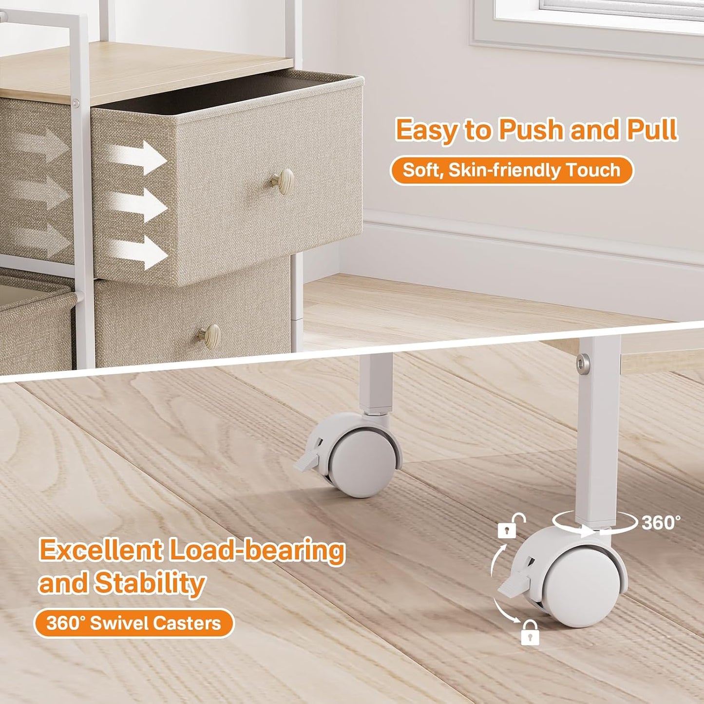 Modanais Baby Diaper Caddy Organizer Cart - 3 Tier Rolling Cart with Dividers and Drawers, Easy To Assemble, Mobile Utility Cart with Wheels for Nursery, Bedroom, Changing Table & Crib