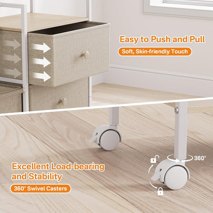 Modanais Baby Diaper Caddy Organizer Cart - 3 Tier Rolling Cart with Dividers and Drawers, Easy To Assemble, Mobile Utility Cart with Wheels for Nursery, Bedroom, Changing Table & Crib