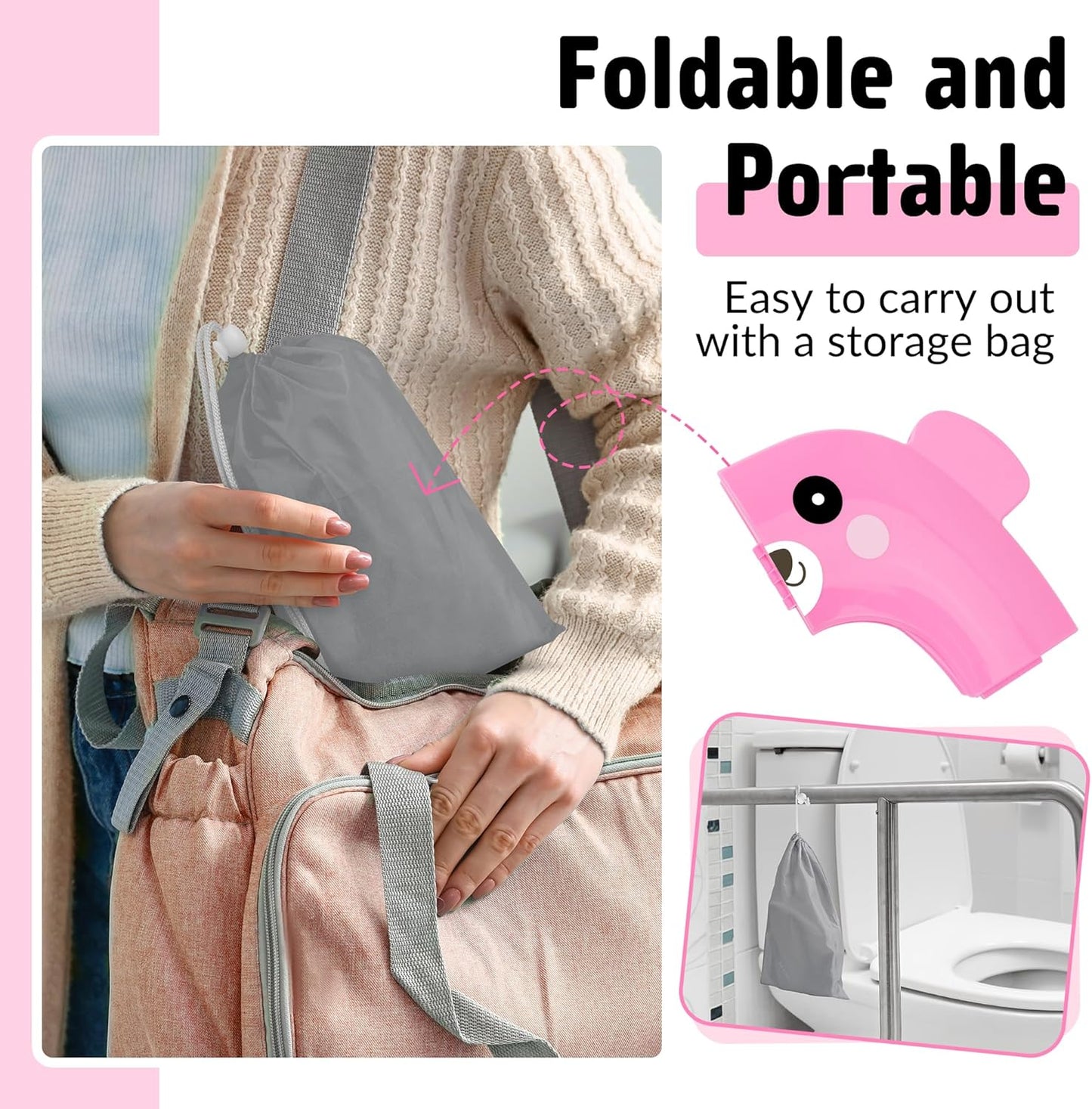 Portable Potty Seat for Toddler Travel - Foldable Non-Slip Potty Training Toilet Seat Cover for Boys Girls, Baby Kids with Drawstring Bag (Green Frog)