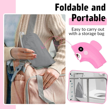 Portable Potty Seat for Toddler Travel - Foldable Non-Slip Potty Training Toilet Seat Cover for Boys Girls, Baby Kids with Drawstring Bag (Green Frog)