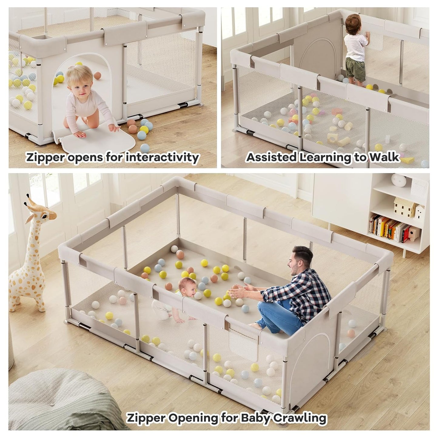 ZEEBABA Baby Playpen with Mat, Playpen for Babies and Toddlers, Small Baby Play Pens, Play Yard for Infants with Play Mat, 47x47inch Playard with Gate