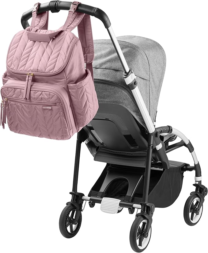 Skip Hop Diaper Bag Backpack: Forma, Multi-Function Baby Travel Bag with Changing Pad & Stroller Attachment, Mauve Mist