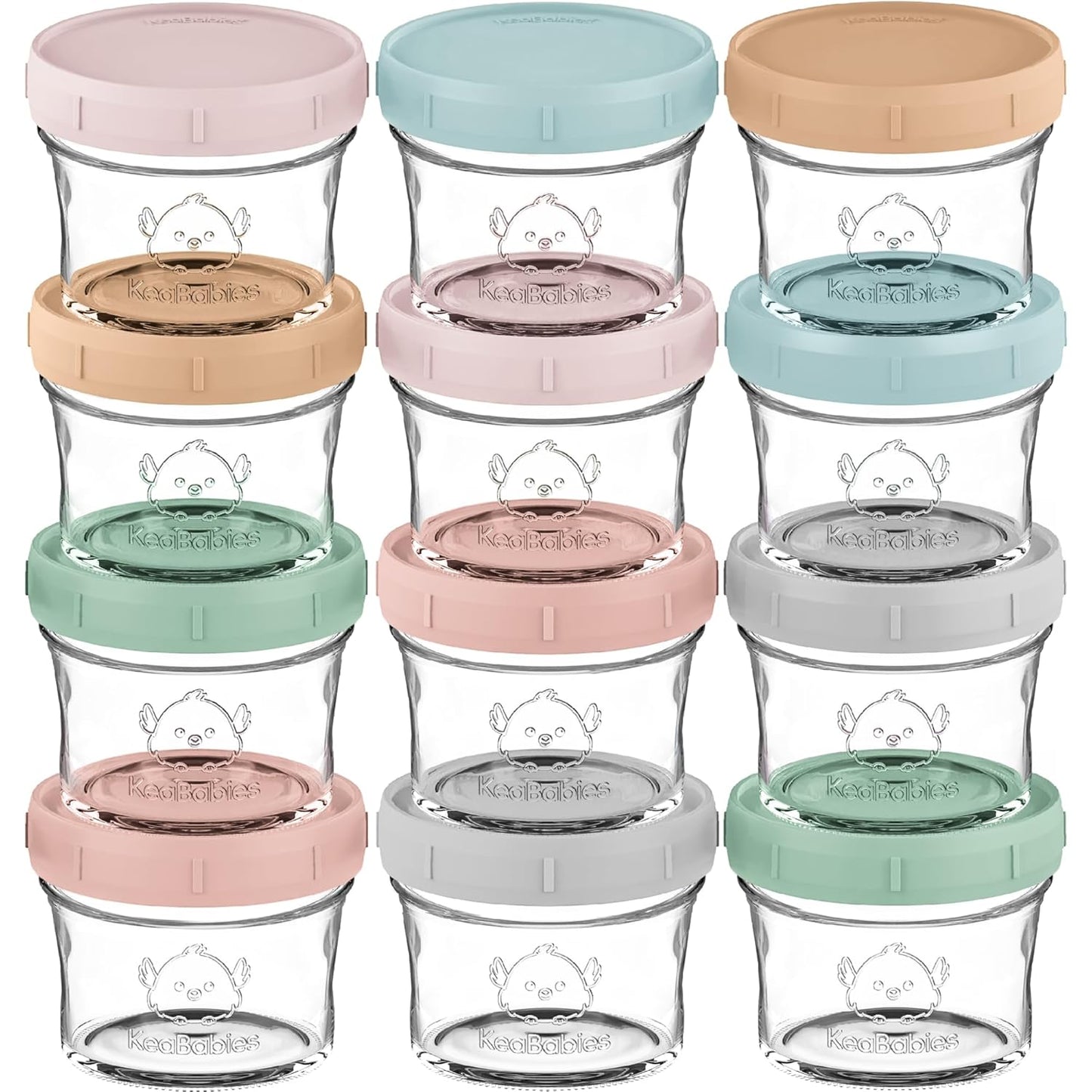 KeaBabies 12pk 4oz Glass Baby Food Containers with Lids - Leak-Proof, Microwavable Small Glass Jars, Baby Purees & Toddler Snack Storage Containers, BPA-Free, Dishwasher & Freezer Safe (Nord)