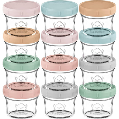 KeaBabies 12pk 4oz Glass Baby Food Containers with Lids - Leak-Proof, Microwavable Small Glass Jars, Baby Purees & Toddler Snack Storage Containers, BPA-Free, Dishwasher & Freezer Safe (Nord)
