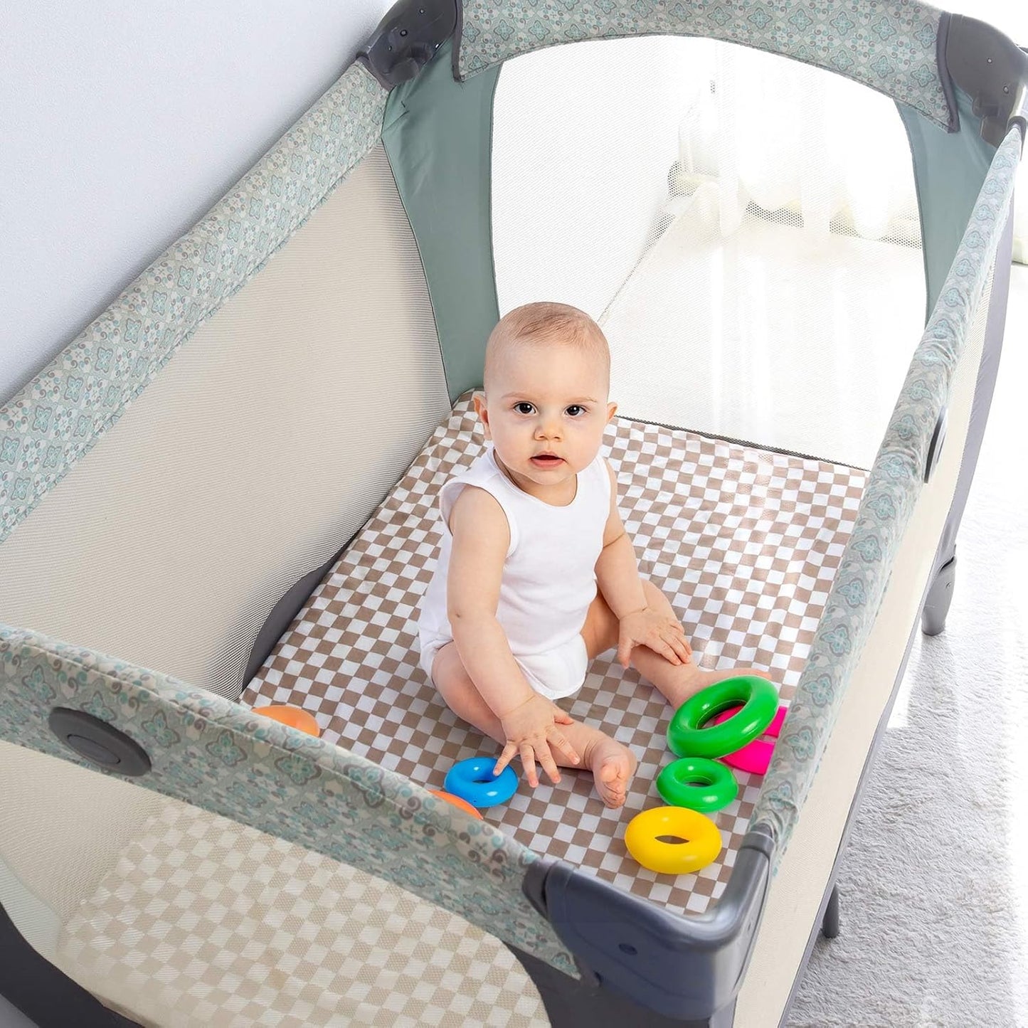 LifeTree Crib Sheets for Baby Unisex - Muslin Fitted Crib Sheets Toddler Bed Sheet, 70% Viscose from Bamboo and 30% Cotton, Fits Mini Crib & Pack and Play Playard, Bear, 26in x 38in