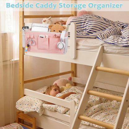 Loghot Bedside Caddy/Bedside Storage Bag Hanging Organizer for Bunk and Hospital Beds,Dorm Rooms Bed Rails,Can be Placed Glasses,Books,Mobile Phones,Keys (White)