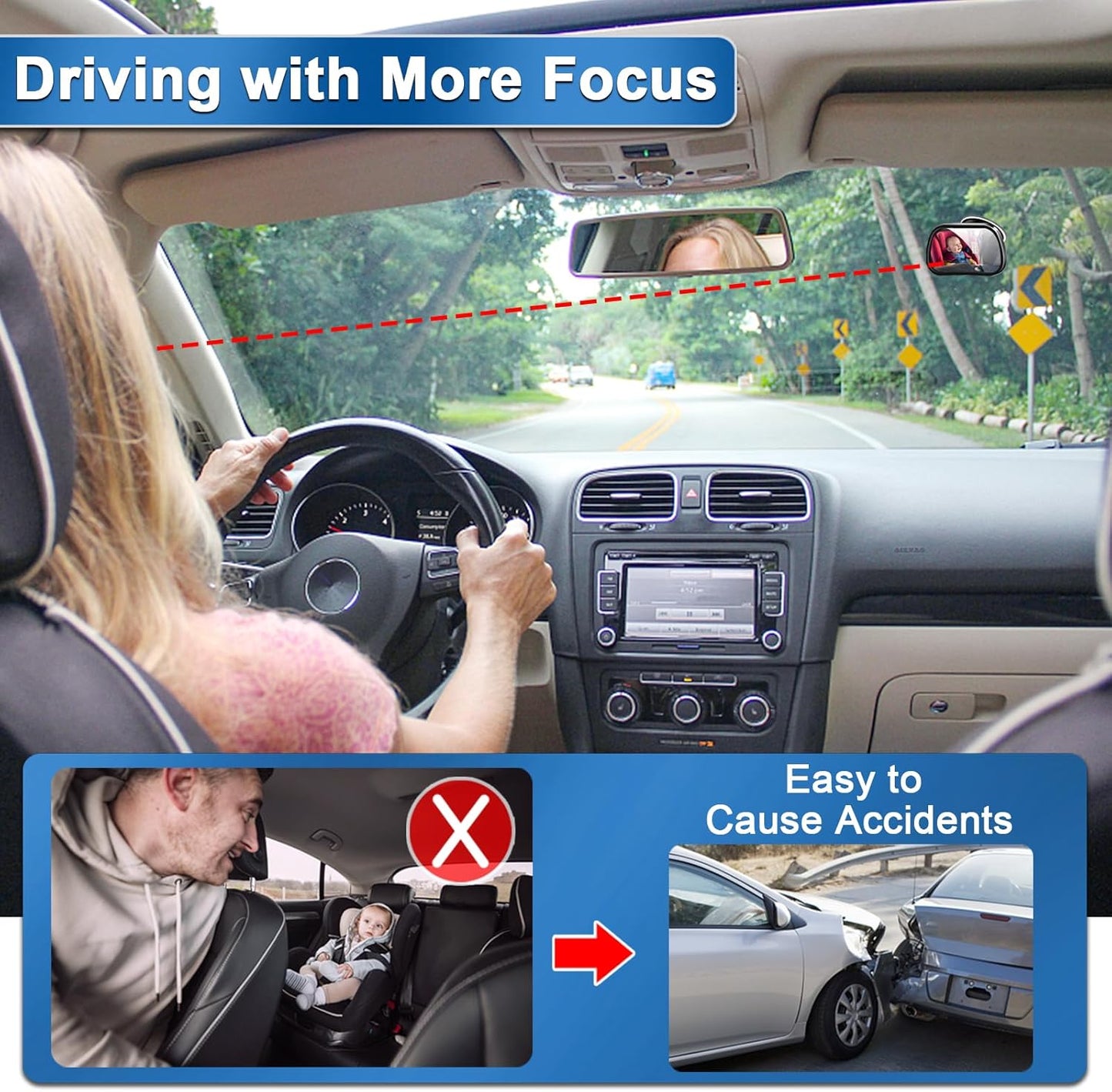 360 Adjustable Rearview Mirror for Rear Facing Infant - Suction Cup & Clip Car Visor Safety Mirror for SUV, Trucks