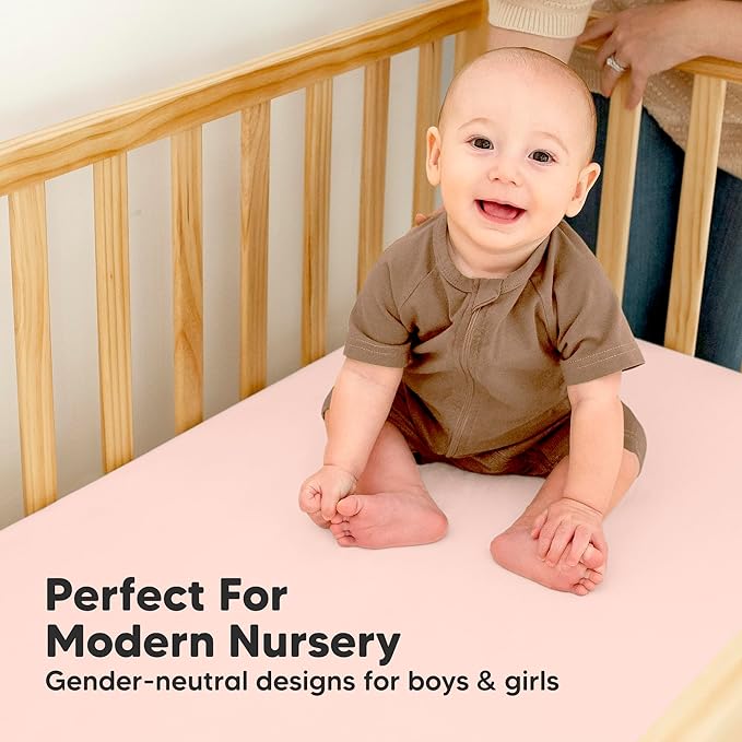 2-Pack Waterproof Baby Crib Sheets for Boys, Girls - 52x28 Viscose Derived from Bamboo Toddler Bed Sheet Neutral, Fitted Crib Mattress Protector Cover for Baby Bedding, Soft & Gentle (Cameo)