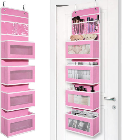 Giraffe Creation Over Door Organizer with 4 Large Capacity Pockets, Hanging Organizer Storage for Closet Bathroom Nursery Bedroom Dorm, Toys Cosmetics Sundries and Baby Essentials, Pink