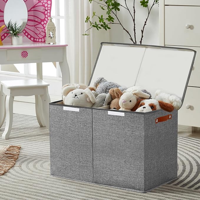 Bagnizer Large Toy Storage Box with Lids, Collapsible Sturdy Baby Storage Organizer Chest Bin Basket for Kids, Boys, Girls, Playroom, Nursery, Bedroom, Closet 25"x13"x16" (Gray)