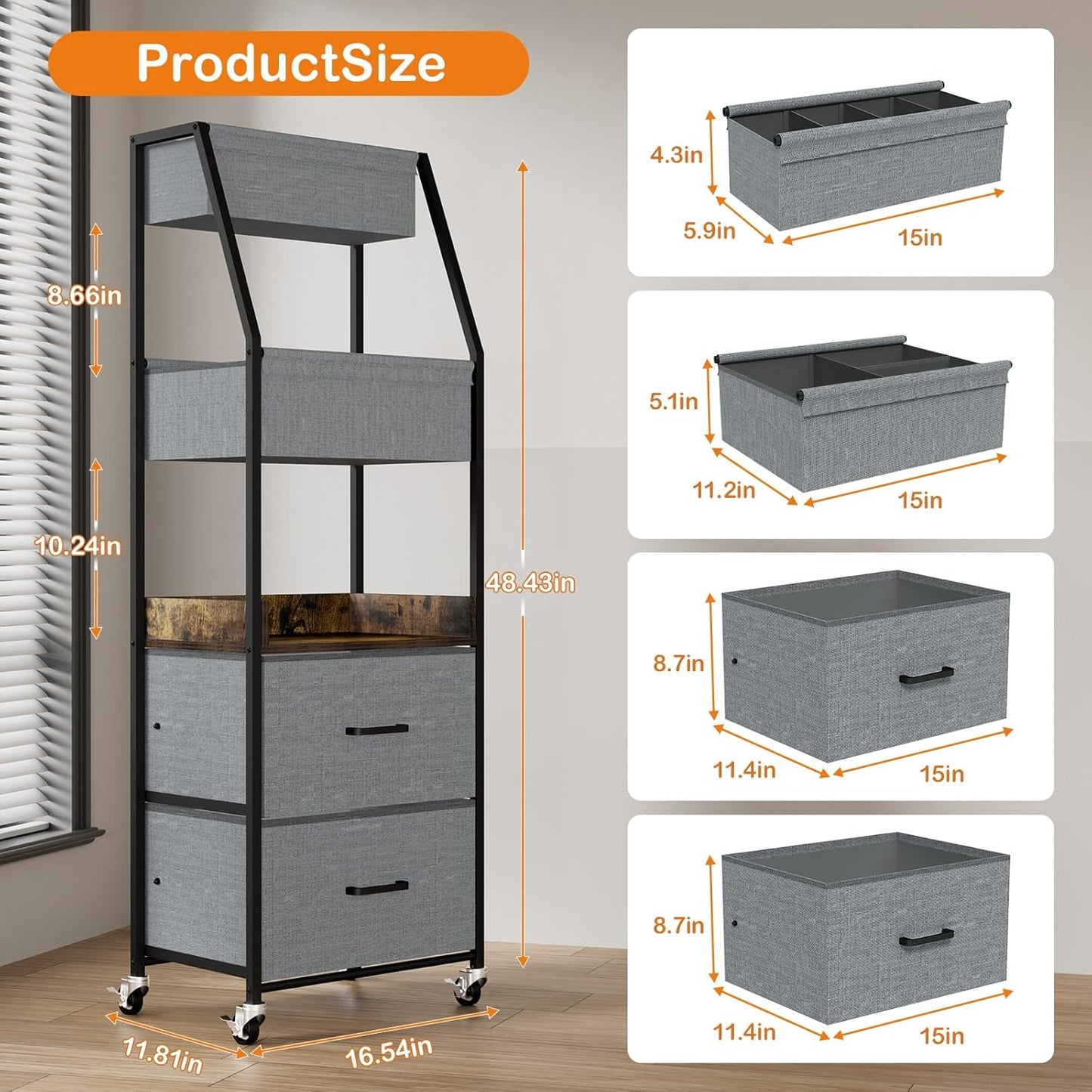 Baby Diaper Caddy Organizer and Storage - 5 Tier Rolling Cart with Dividers and Drawers, Mobile Utility Cart with Wheels for Nursery, Bedroom, Changing Table & Crib