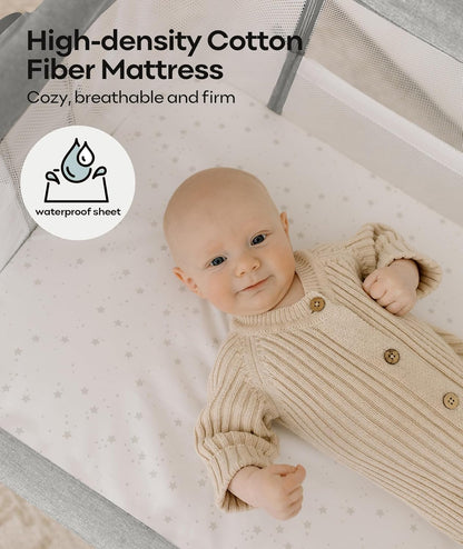 Fodoss Baby Bassinets Bedside Sleeper - 3-in-1 Baby Bassinet with Wheels, Soft Mattress, Storage Tray, Full-Mesh Sides, 7-Height Adjustable Crib for Newborns