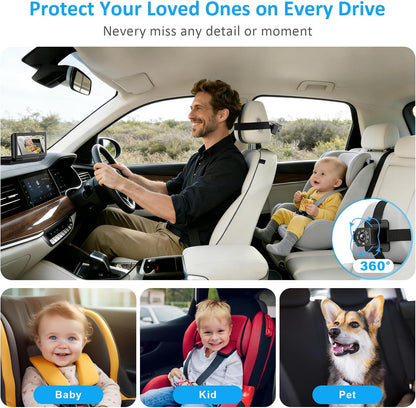 Baby Car Camera for 2 Kids, 6.86" 1080P HD Split Screen Baby Monitor with Dual Backseat Cameras and IR Night Vision, Crystal Clear Wide View Baby Car Mirror for Rear Seat Safety (Not USB)